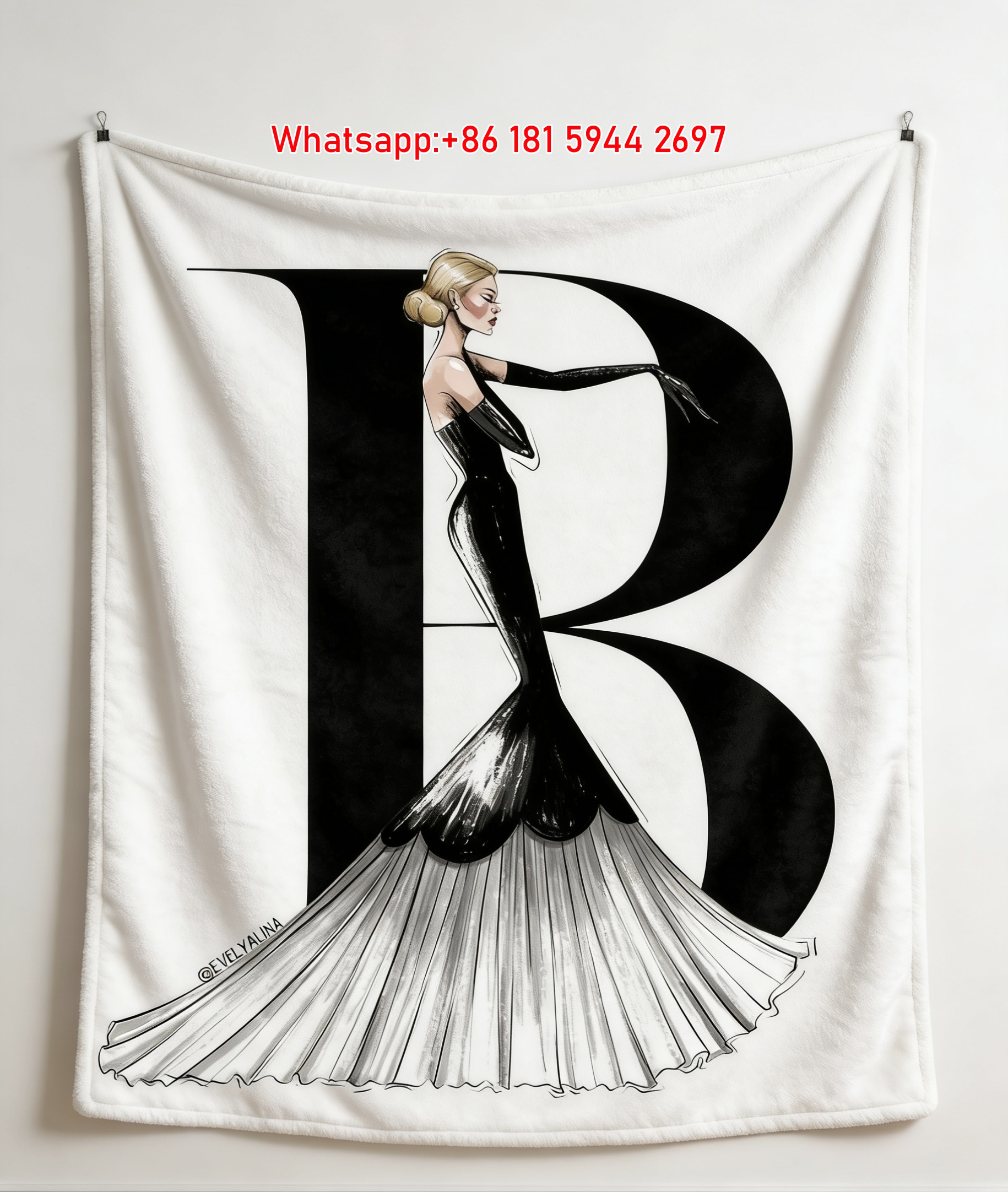 Balenciaga Elegant Gown Illustration Flannel Throw Blanket for Sofa Wall Decor BA117